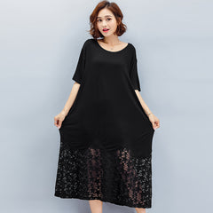 Oversize Lace Stitching Flare Hem Dress