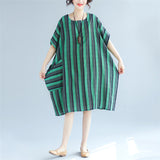 Plus-Size Vertical Stripes Dress 567136473649#3777750507661