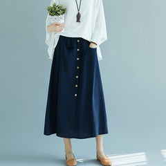 Elastic Waist Front Button A-Line Skirt