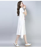 CNY Ethnic Style Embroidery Cheongsam Dress [Pre-Order] Color: White/Gray - Size: M-XL