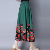 CNY Retro Print Elastic Waist Long Skirts