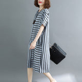 Plus-Size Loose Waist Stripes Dress