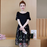 Plus-Size Floral Pleated Mesh Dress