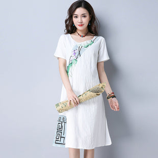 CNY Retro Style Printed Cheongsam Dress