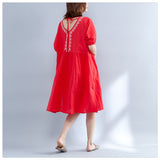 Plus-Size Floral Embroidery Dress