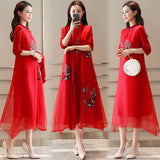 CNY Linen Embroidery Dress Coat