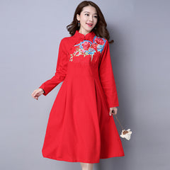 CNY Retro Style Embroidered Cheongsam Dress