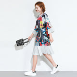 Oversize Graphic Printed Flare Hem Dress
