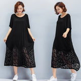 Oversize Lace Stitching Flare Hem Dress
