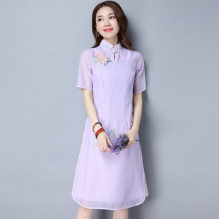 CNY Retro Style Embroidery Cheongsam Dress