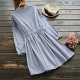 Embroidery Stripe Lattice Tie Dress