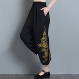 CNY Retro Embroidery Elastic Waist Pants