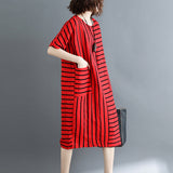Plus-Size Loose Waist Stripes Dress