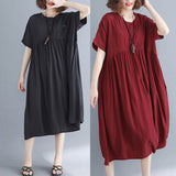 Plus-Size Loose Waist Pleated Dress