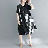 Plus-Size B&W Horizontal Stripes Dress