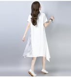 CNY Ethnic Style Embroidery Cheongsam Dress [Pre-Order] Color: White/Gray - Size: M-XL