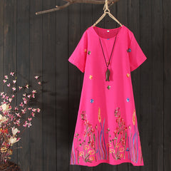 CNY Oversized Floral Embroidered Dress [Pre-Order] Color: Pink/Orange/Black - Size: XL-4XL 574492133716#3759667116644 574492133716#3759667116641 574492133716#3759667116642 574492133716#3759667116643