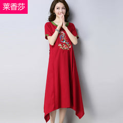 CNY Ethnic Style Embroidery Irregular Cheongsam Dress [Pre-Order] Color: Blue/Red - Size: M-XL 566226225640#3593707656566 566226225640#3593707656565 566226225640#3593707656564