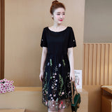 Plus-Size Floral Pleated Mesh Dress 567360772575#3618052937661 567360772575#3618052937662 567360772575#3618052937663 567360772575#3618052937664 567360772575#3618052937665