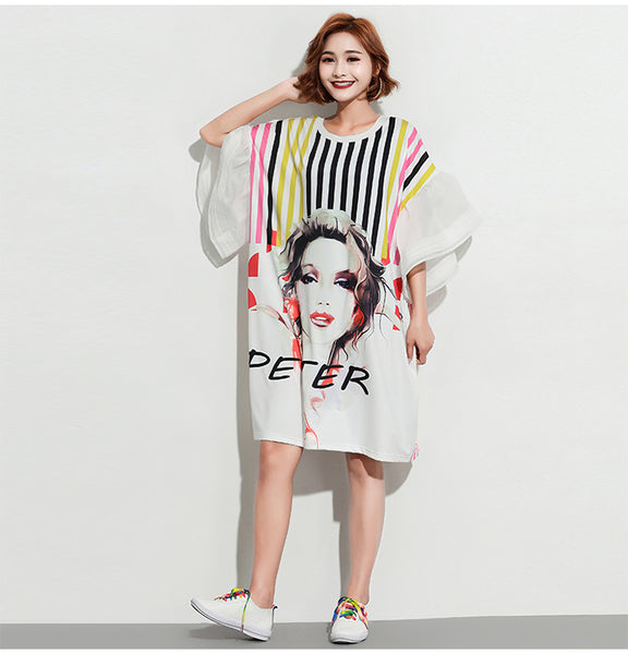Oversize Graphic Printed Top Dress [Pre-Order] Color:  White - One Size