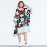 Oversize Graphic Printed Flare Hem Dress