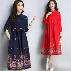 CNY Floral Embroidery High-Waist Dress