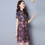 CNY Retro Style Printed Cheongsam Dress