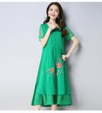 CNY Ethnic Style Embroidery Cheongsam Dress [Pre-Order] Color: White/Red/Green - Size: M-XL
