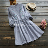 Embroidery Stripe Lattice Tie Dress 557104860367#3750179374854
