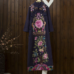 CNY Oversized Floral Embroidered Long Dress [Pre-Order] Color: White/Red/Blue/Pink - Size: M-3XL 566266695203#3759432507240 566266695203#3759432507241 566266695203#3759432507242 566266695203#3759432507238 566266695203#3759432507239