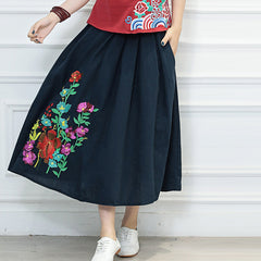 CNY Floral Printed Elastic Waist A-Line Skirts