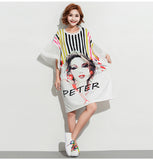 Oversize Graphic Printed Top Dress [Pre-Order] Color:  White - One Size