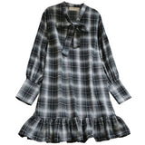 Tie Knot Ruffled Hem Plaid Dress
