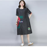 CNY Oversized Ethnic Style Embroidery Dress [Pre-Order] Color: Blue/Gray - Size: M-XL