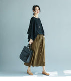 Elastic Waist Front Button A-Line Skirt
