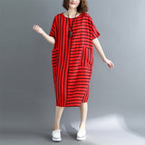 Plus-Size Loose Waist Stripes Dress