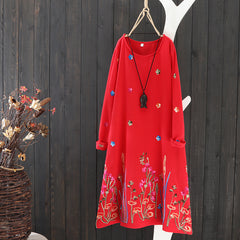 CNY Oversized Floral Embroidered Dress [Pre-Order] Color: Red/Pink/Orange/Black/Brown - Size: XL-4XL 575491454582#3942866530238 575491454582#3942866530239 575491454582#3942866530237 575491454582#3942866530240