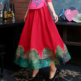 CNY Retro Print Elastic Waist Long Skirts [Pre-Order] Color: Black/Red/Blue - One Size 565767452280#3755824247723