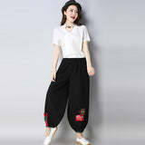 CNY Retro Embroidery Elastic Waist Pants