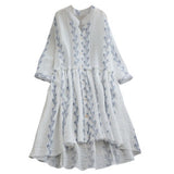 Embroidery Flare Ruffle Hem Dress