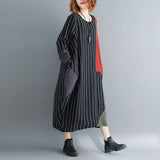 Plus-Size Patch Stripes Loose Waist Dress