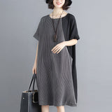 Plus-Size Stitching Pinstripes Dress