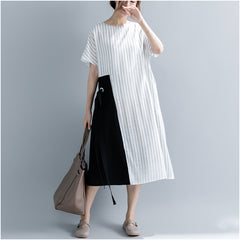 Oversize Short-Sleeved Stripe Dress [Pre-Order] Color: Black/Red/White - One Size