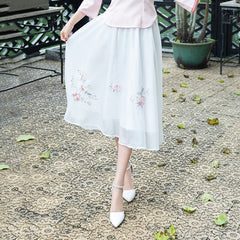 CNY Floral Chiffon Flare Hem Skirts