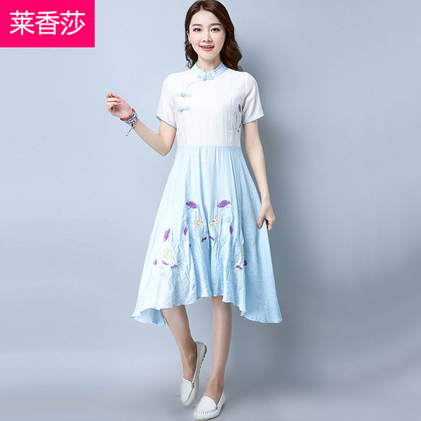 CNY Ethnic Style Embroidery Cheongsam Dress [Pre-Order] Color: Blue - Size: M-XL 573912718143#3749539637047 573912718143#3749539637049 573912718143#3749539637048