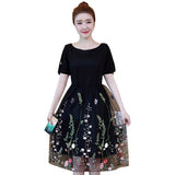 Plus-Size Floral Pleated Mesh Dress