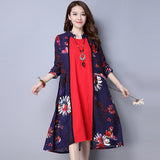 CNY Retro Style Floral Printed Dual Layer Dress