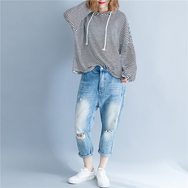Striped Hooded Top