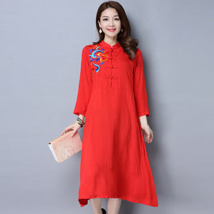 CNY Retro Style Embroidered Cheongsam Dress