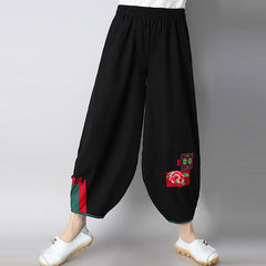 CNY Retro Embroidery Elastic Waist Pants [Pre-Order] Color: Black - Size: M-XL 565819496007#3590613305123 565819496007#3590613305122 565819496007#3590613305121